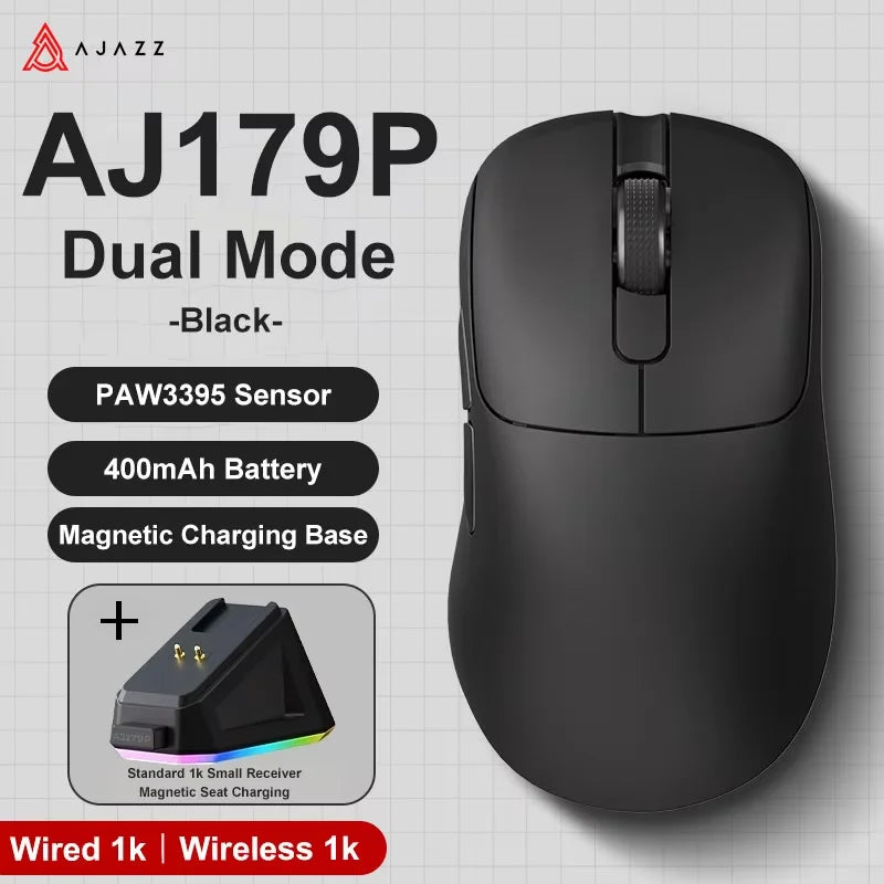 AJAZZ AJ179 V2 MAX Tri-Mode Wireless Gaming Mouse, 56g Lightweight PAW3311 Sensor, 12000 DPI, Rechargeable Right-Hand Gaming Mouse