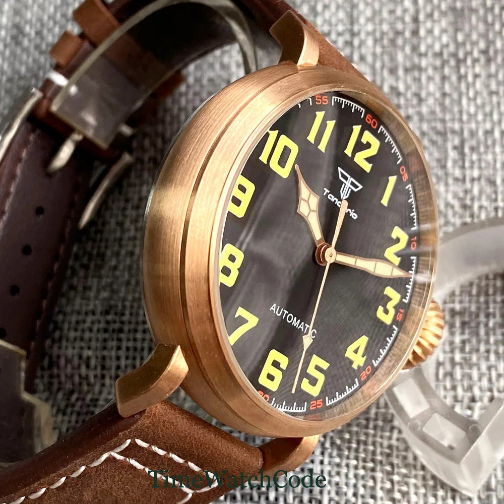 Relógio automático de mergulho para homem Tandorio 47 mm NH35 CUSN8, caixa em bronze maciço ou aço 316L, 10 ATM, cristal de safira, mostrador preto