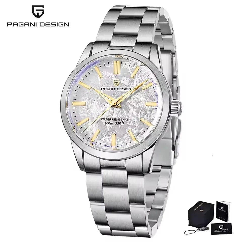 PAGANI DESIGN 40MM Orologio al quarzo da uomo con quadrante in meteorite, lusso business, zaffiro, acciaio inossidabile 316L, impermeabile 100M