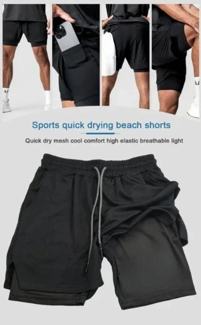 2026 Summer Dragon Ball Goku Anime Gym Shorts Men Double-layer 2-in-1 Sports Pants New Summer Japanese Cartoon Print Beach Pants