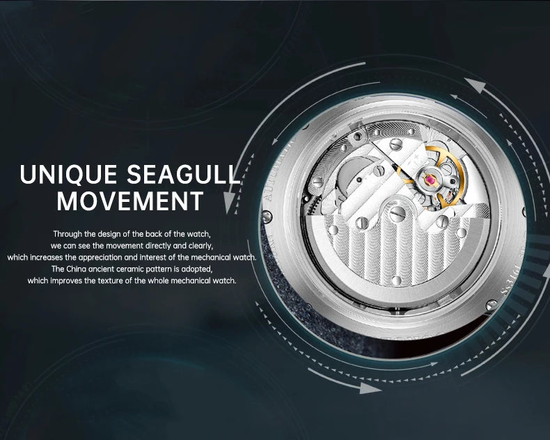 CORGEUT Automatic Mechanical Luxury Watches For Man Business Multification Date Day Month Year 316L Mechanical Men's Watches