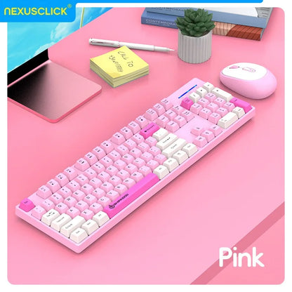 NexusClick Wireless Gaming Office Keyboard & Mouse Set Smart Power Saving Full Size 104 Keys 1600DPI Adjustable USB for Laptop PC