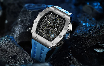 TSAR BOMBA Watch for Men Luxury Brand Tonneau Design Waterproof Clock Stainless Steel Wristwatch Fashion Rectangle Mens Watch
