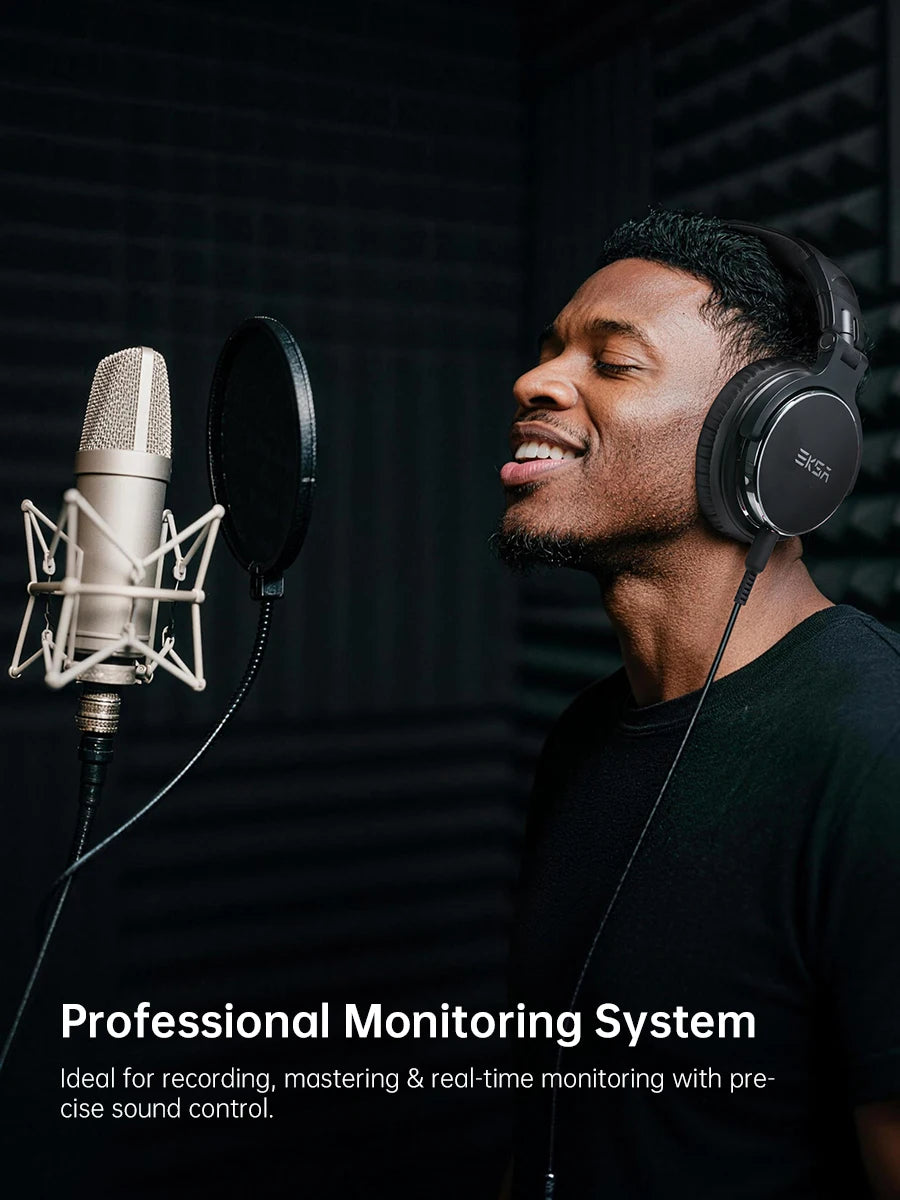 OneOdio EKSA P100 Professional Studio Headphones Wired HiFi Over Ear DJ Monitor Headphones with 50mm Driver, Mic, 3.5mm/6.35mm Audio Cable