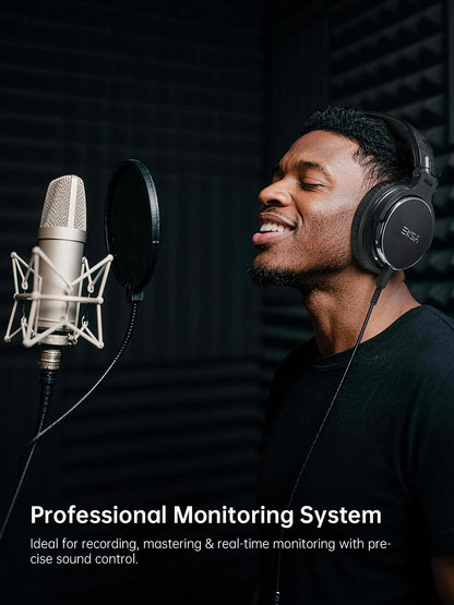 OneOdio EKSA P100 Professional Studio Headphones Wired HiFi Over Ear DJ Monitor Headphones with 50mm Driver, Mic, 3.5mm/6.35mm Audio Cable