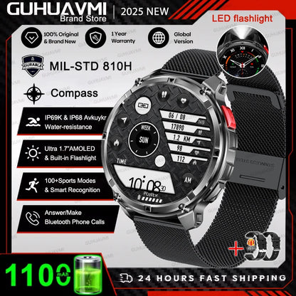 2026 T-Rex 3 Style Smartwatch for Men  1100mAh Battery, GPS, 10ATM Waterproof, Bluetooth Calling & Sports Tracker