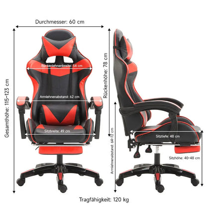 Ergonomic Gaming Chair with Lumbar Support, PU Leather Office Chair, Adjustable Height Computer Chair with Headrest, 360° Swivel