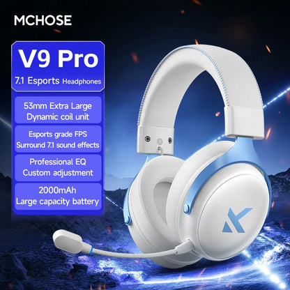 MCHOSE V9 Pro Gaming Headset Wireless Bluetooth Over-Ear Quad Mode Headphones with Microphone for PC Gaming Deep Bass ANC