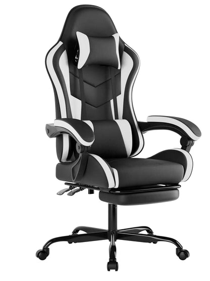 WOTSTA Gaming Chair with Footrest Ergonomic Gamer Chair, Adjustable Lumbar Support, Headrest, Reclining Computer Chair for Gaming & Office