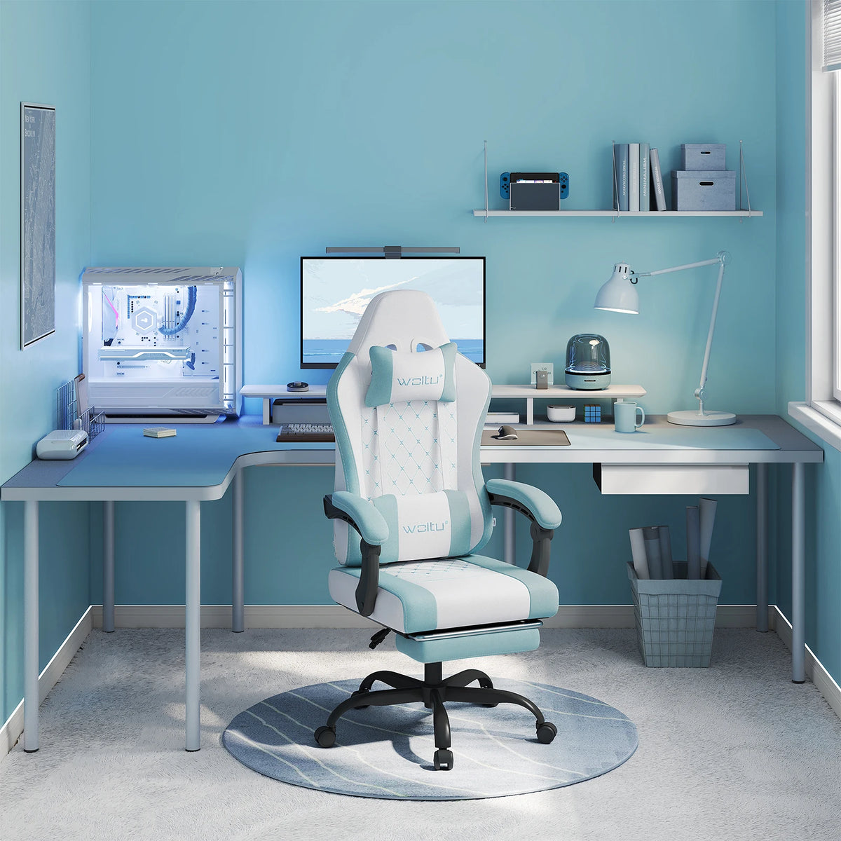 Cadeira de computador giratória WOLTU com função de massagem, cadeira de escritório ergonómica com almofada e apoio para os pés, cadeira gaming ajustável em altura