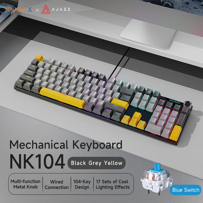 AJAZZ NK104 Wired Typing Mechanical Keyboard with Metal Knob Switch and Backlight Function for Laptops