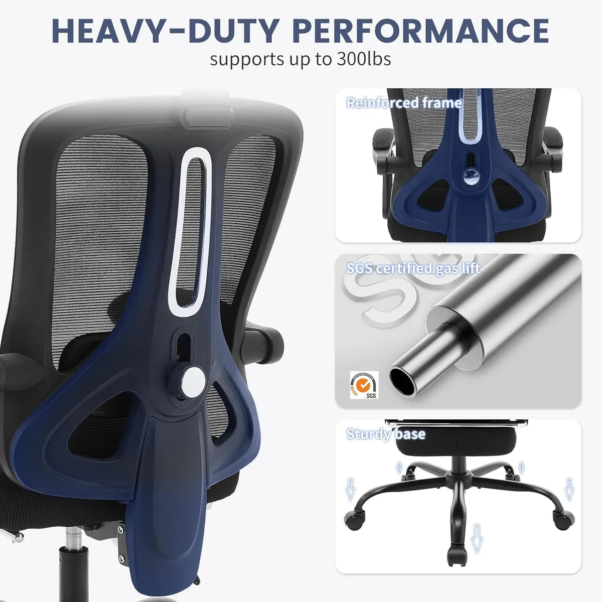 Ergonomic Office Chair with Adjustable Lumbar Support & Footrest, High-Back Mesh Gaming Chair, Reclining Home Office Desk Chair with Tilt Mechanism