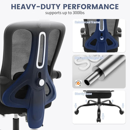 Ergonomic Office Chair with Adjustable Lumbar Support & Footrest, High-Back Mesh Gaming Chair, Reclining Home Office Desk Chair with Tilt Mechanism