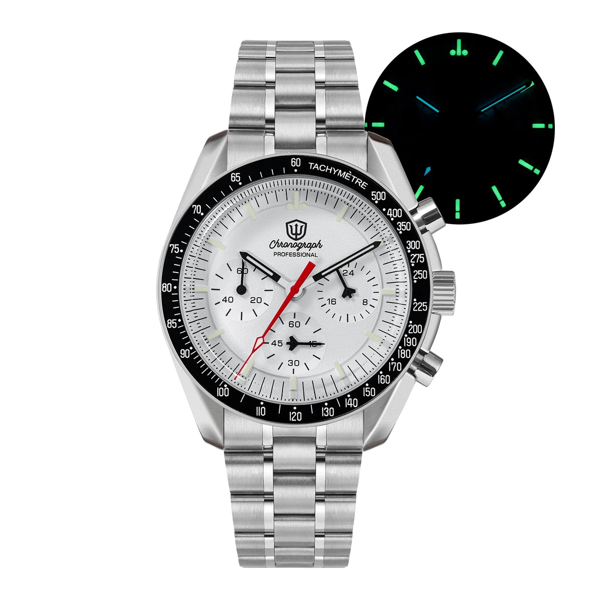 Watchdives WD1863 39mm VK63 Chronograph Watch Vintage Stainless Steel Sapphire OTF Clasp Waterproof Luminous Watches for Men