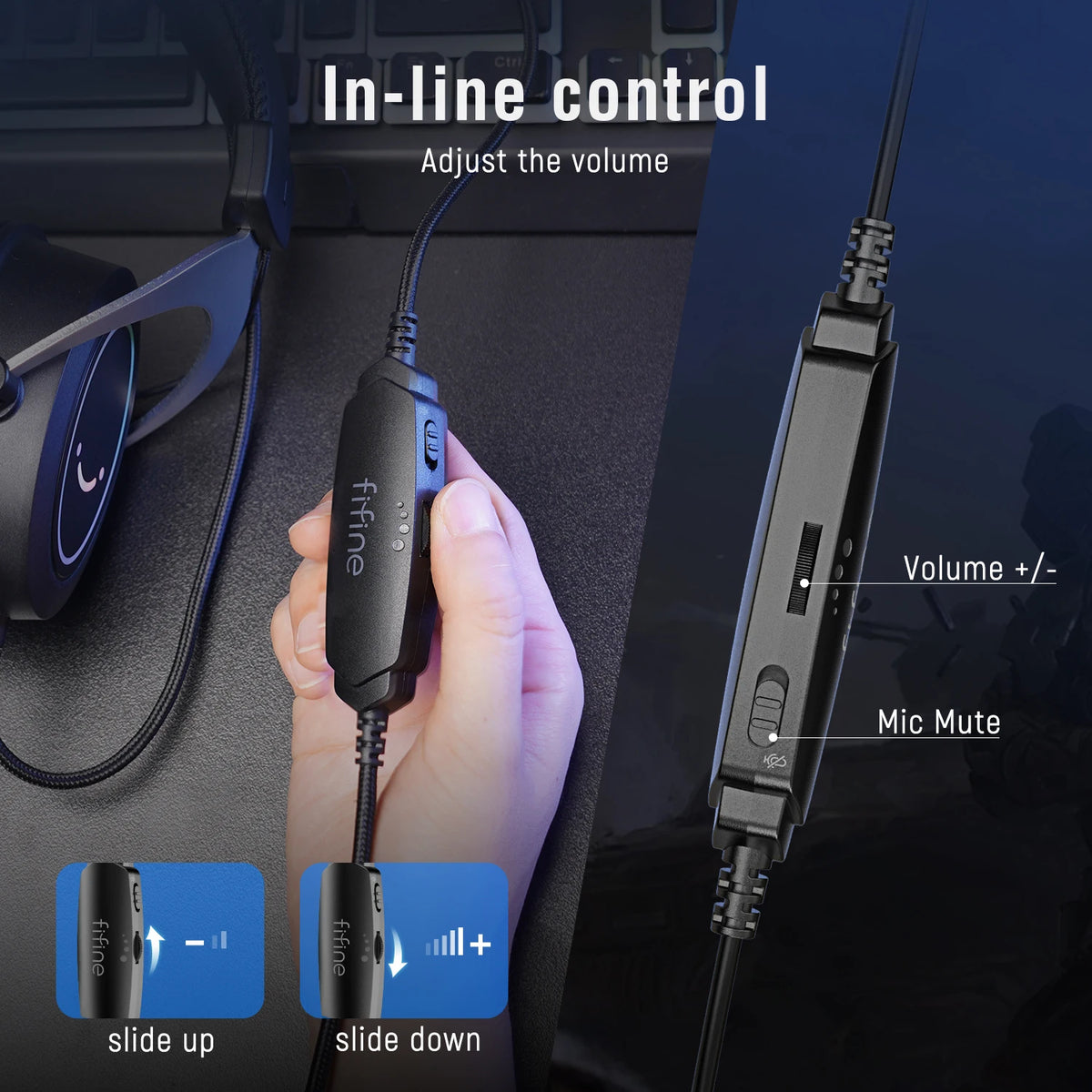 FIFINE Gaming Headset with Stereo Sound/Detachable MIC/RGB/Line Control,Over-Ear Headphone for PC PS4 PS5 Xbox -AMPLIGAME H3