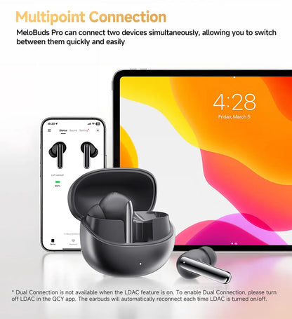QCY MeloBuds Pro Adaptive Hybrid Active Noise Cancelling Wireless Earbuds – 46dB ANC, Bluetooth 5.3, LDAC Hi-Res Audio, 34H Playtime