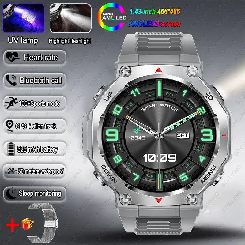 T-Rex 3 Military Smartwatch for Men  GPS Sports Tracker, 5ATM Waterproof, Heart Rate Monitor & Bluetooth Calling