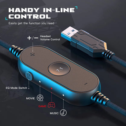 FIFINE RGB Gaming Headset with Mic – 7.1 Surround Sound Over-Ear Wired Headphones for PC, PS4 & PS5 with 3 EQ Modes