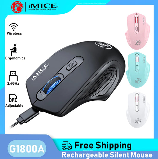 Ratón inalámbrico silencioso recargable con DPI ajustable de 1600, conexión 2.4GHz, clic silencioso para oficina, compatible con PC y portátil