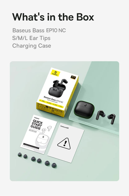 Baseus Bass EP10 NC True Wireless Earbuds Bluetooth 6.0 – ANC Noise Cancelling Earbuds with 4-Mic AI Clear Calls & 41H Playtime