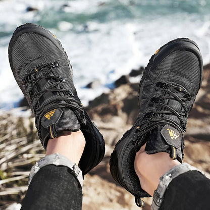 HIKEUP Celoroční pánské turistické boty pro outdoorové sporty z pravé kůže, odolné proti opotřebení, horolezecké boty s gumovou podrážkou, trekingové tenisky