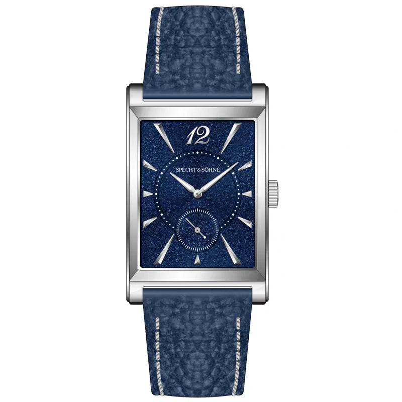 2026 Specht&Söhne Ultra Thin 7.5mm Rectangular Watch Japan Quartz Movt Small Seconds Sandblasted Dial Grey Leather Strap Watch