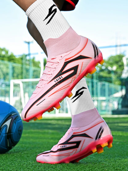 AG/FG Football Boots Unisex Kids Youth PU+Fabric Upper TPU Sole Anti-Slip Durable Outdoor Sports Pitch Training Shoes