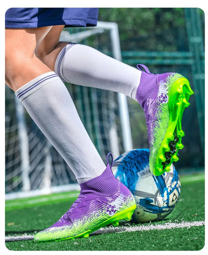Men Women Football Boots High-top Non-Slip Soccer Sneakers Breathable Futsal Training Shoes Outdoor Grass Ankle Soccer Cleats
