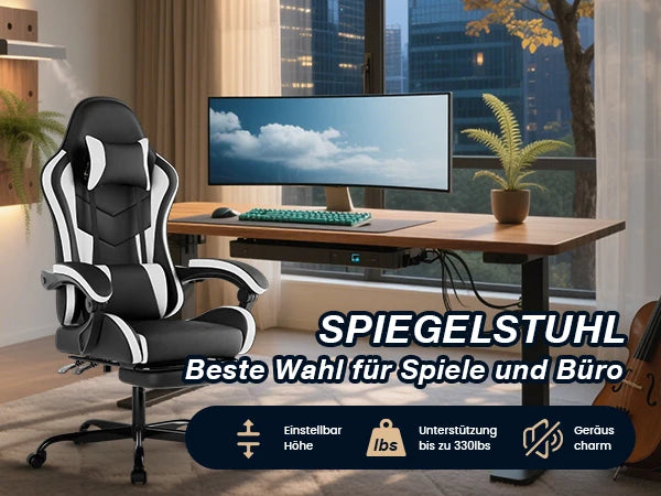 WOTSTA Gaming Chair with Footrest Ergonomic Gamer Chair, Adjustable Lumbar Support, Headrest, Reclining Computer Chair for Gaming & Office