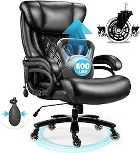 Cadeira de Escritório Big Tall 500Lbs, Assento Largo com Molas e Design Executivo, Cadeira de Secretária Giratória 360 com Rodízios Reforçados