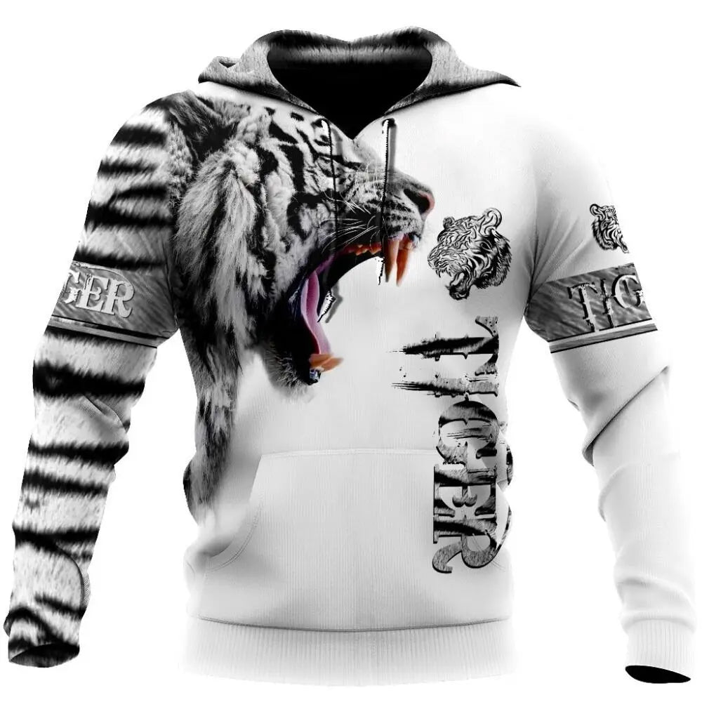 Fashion Autumn lion,wolf Hoodies White Tiger Skin 3D All Over Printed Mens Sweatshirt Unisex Zip Pullover Casual Jacket