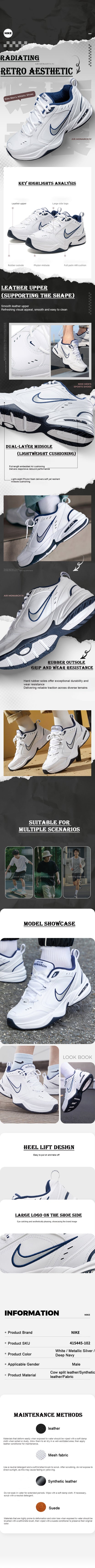 Nike Men's Shoes Air Monarch Iv Lightweight Casual Sports Shoes Breathable Cushioning Running Shoes