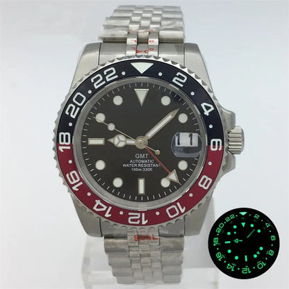 BLIGER 40mm NH34 GMT Watch For Men Mechanical Wristwatch Luminous Bezel Sapphire Glass Stainless Steel Bracelet Reloj Hombre