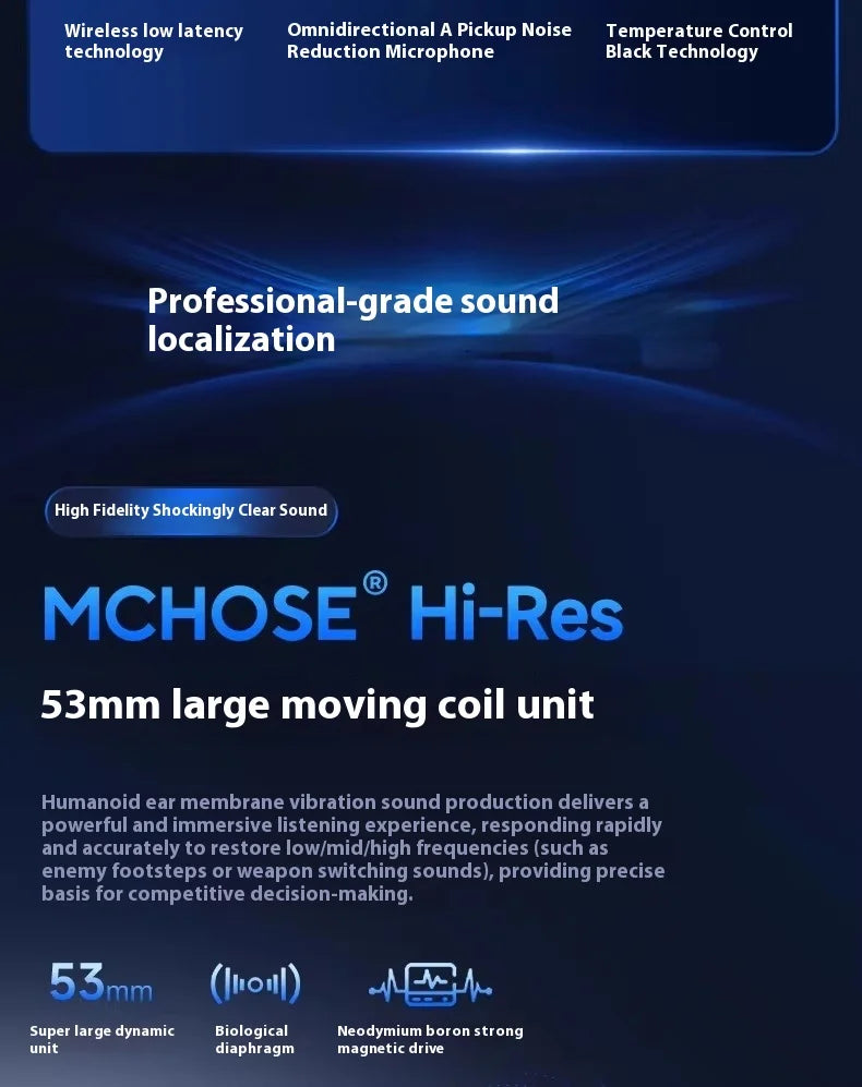 MCHOSE V9 Pro Gaming Headset Wireless Bluetooth Over-Ear Quad Mode Headphones with Microphone for PC Gaming Deep Bass ANC