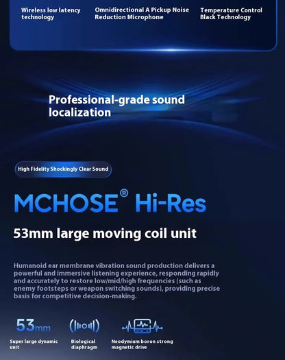 MCHOSE V9 Pro Gaming Headset Wireless Bluetooth Over-Ear Quad Mode Headphones with Microphone for PC Gaming Deep Bass ANC