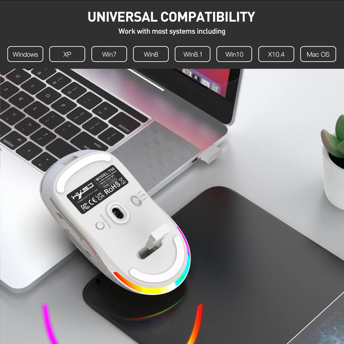 Mouse gaming Bluetooth a 3 modalità, ricaricabile, 2.4G USB wireless, con retroilluminazione RGB, per iPad, tablet, laptop e computer
