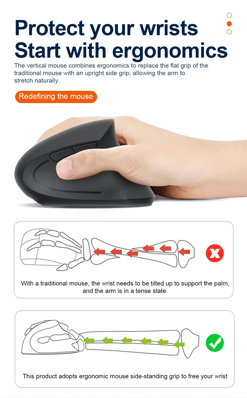 Mouse verticale wireless Bluetooth 2.4G ricaricabile ergonomico 1600DPI regolabile da gaming 6 pulsanti per laptop PC computer
