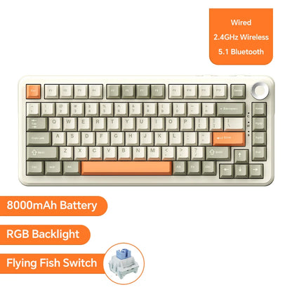 Ajazz AK820/AK820Pro mechanische Gaming-Tastatur Bluetooth 5.1/Wireless/USB-C-kabelgebunden, individuell anpassbare Tastatur mit Drehknopf, Hot-Swapping und Gasket-Mount