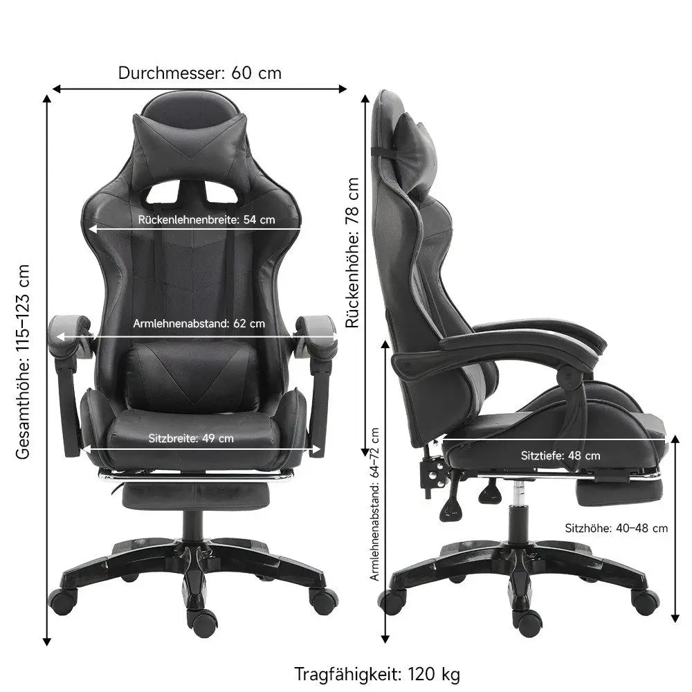 Ergonomic Gaming Chair with Lumbar Support, PU Leather Office Chair, Adjustable Height Computer Chair with Headrest, 360° Swivel