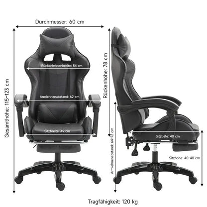 Ergonomic Gaming Chair with Lumbar Support, PU Leather Office Chair, Adjustable Height Computer Chair with Headrest, 360° Swivel