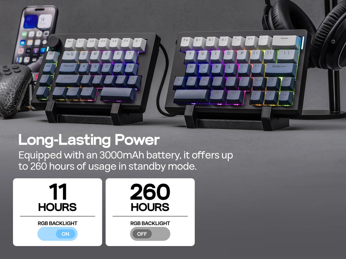 EPOMAKER Split70 QMK/VIA 70% Split Layout Wired/BT/2.4Ghz Wireless Mechanical Keyboard with Programmable Knob Mac Modifier