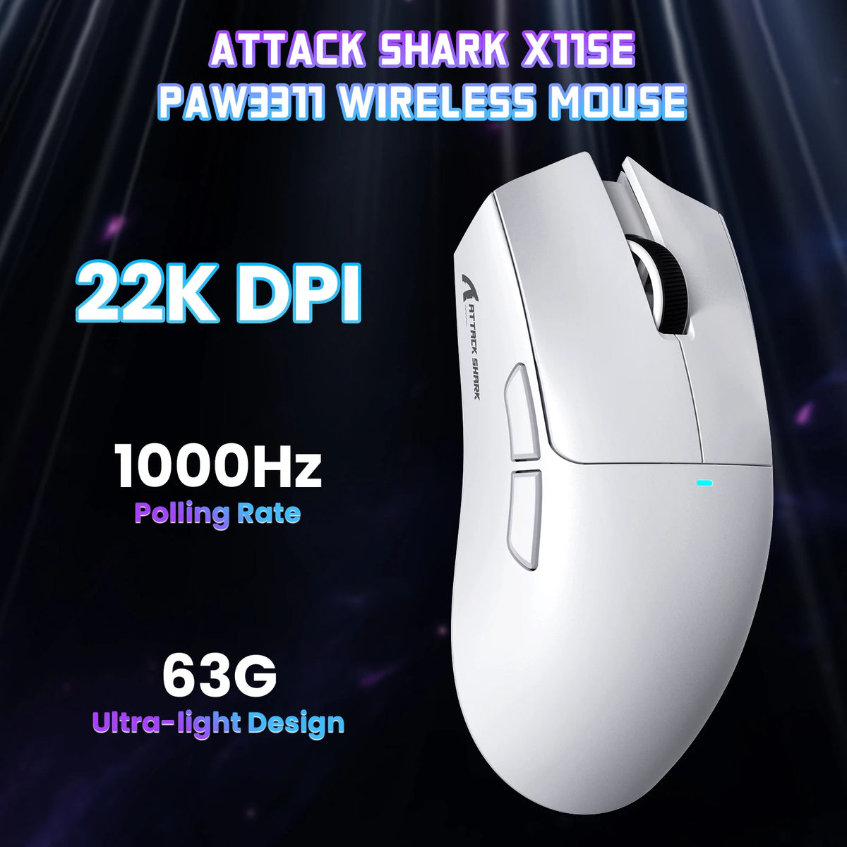 Mouse da gaming wireless ATTACK SHARK X11SE, tri-mode, ultraleggero 63g con sensore PAW3311, 22000 DPI, batteria 300mAh, doppio driver