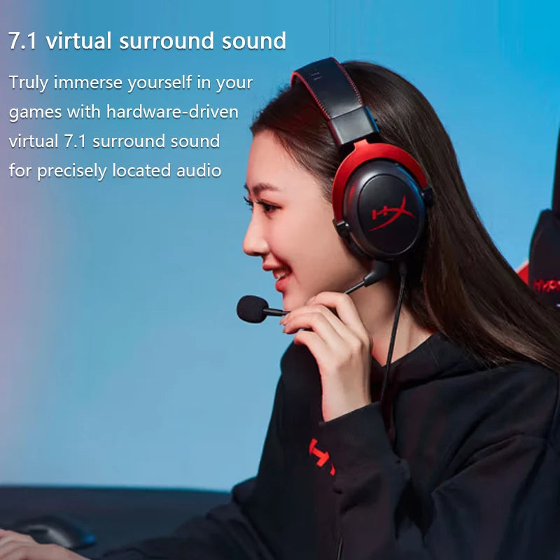 HyperX Cloud II Wired Gaming Headset with 7.1 Surround Sound, Hi-Fi Gaming Headphones, Detachable Noise-Cancelling Microphone, USB Sound Card for PC, PS4 & Xbox