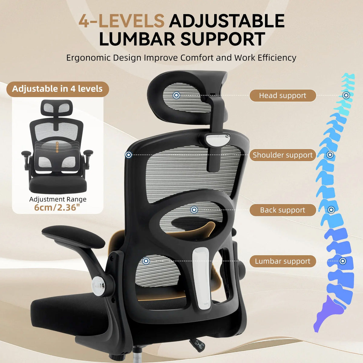 Ergonomic High Back Mesh Office Chair with Adjustable Headrest, Lumbar Support, 360° Swivel Rolling Computer Gaming Chair for Home Office