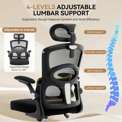Ergonomic High Back Mesh Office Chair with Adjustable Headrest, Lumbar Support, 360° Swivel Rolling Computer Gaming Chair for Home Office