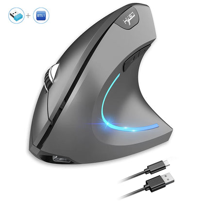 Rechargeable Bluetooth Vertical Mouse Dual-Mode Wireless Silent Gaming Mouse for Windows, Mac OS & Laptop, Ergonomic 2400 DPI Computer Mouse