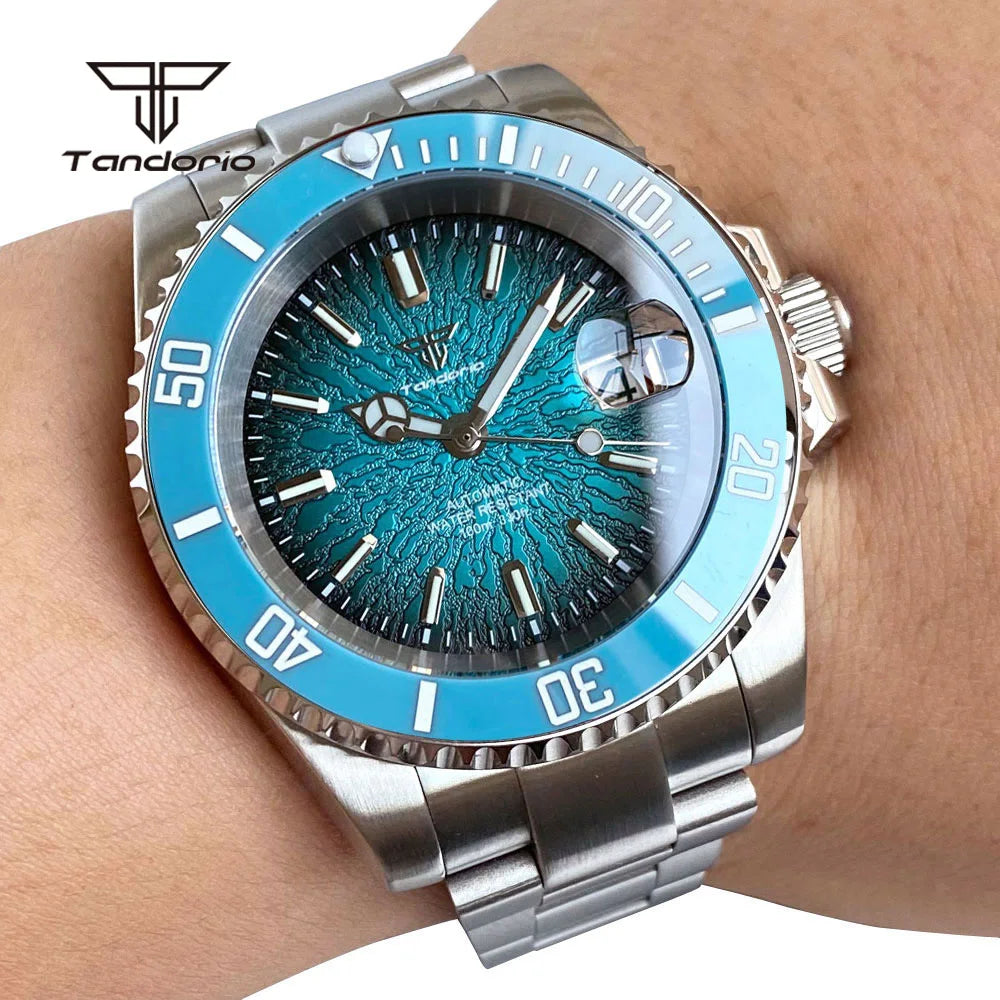 Tandorio 40mm Automatic Watch  NH35 / Miyota 8215 Movement, Sapphire Crystal, Textured Dial, Date & Stainless Steel Bracelet