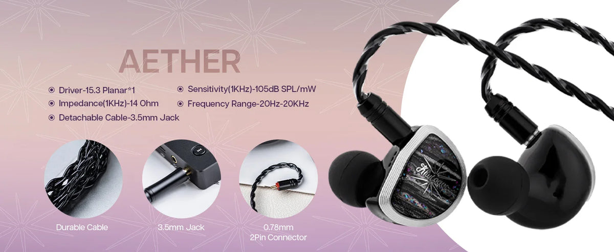 Linsoul Kiwi Ears Aether HiFi Earphones with 15.3mm Planar Driver, Premium Wired IEM Earphones, Detachable Cable System for Gaming & Music