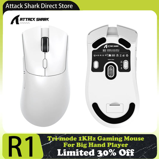 ATTACK SHARK R1 trinačinska gaming miška, senzor PixArt PAW3311, 18000 DPI, 1000hz, 59g ultralahka za velike roke, za PC/Mac