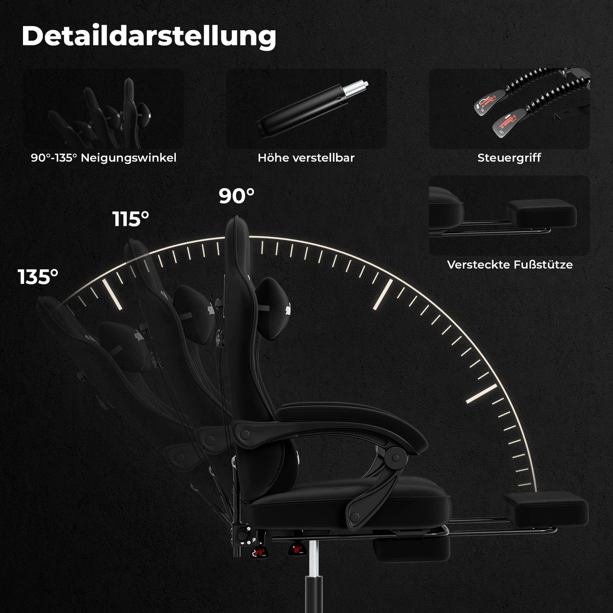 SUKIDA Gaming Chair with Footrest, Ergonomic Racing Style PC Chair with Lumbar Support, Adjustable Office Gaming Chair for Comfort and Work